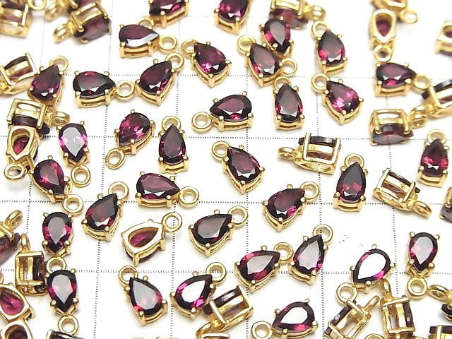 Hochwertiger Rhodolith Granat AAA Zargenfassung Birnenform Facettiert 6x4mm 18KGP 2 Stück