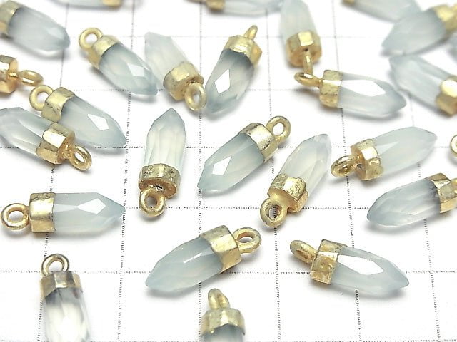 Hochwertiger meerblauer Chalcedon AAA- Facettierte Spitze Charm 12x5x5mm Goldfarbe 2 Stück