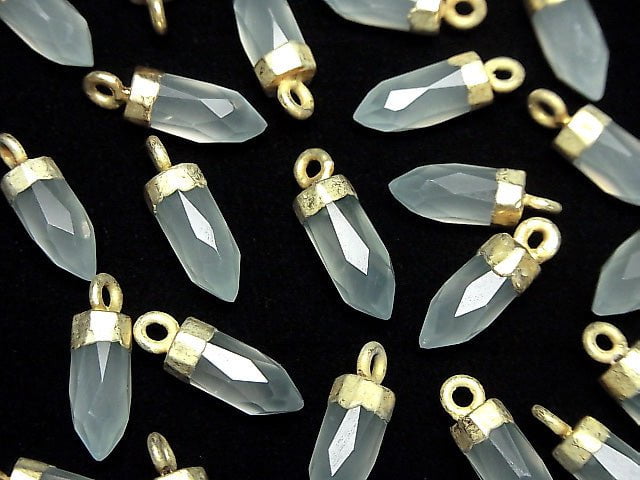 高品質海藍色玉髓 AAA 刻面尖頭吊墜 12x5x5mm 金色 2個