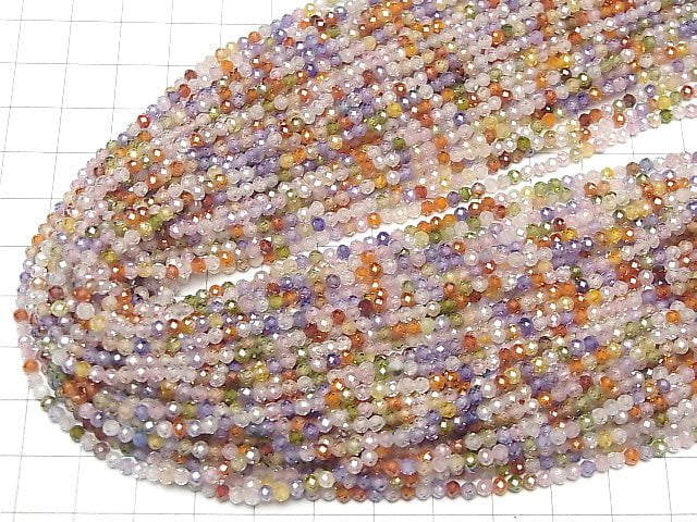 Hohe Qualität! Multicolor, Zirkonia AAA Facettierte Runde 3mm 1 Strang Perlen (ca. 14 Zoll / 34 cm)