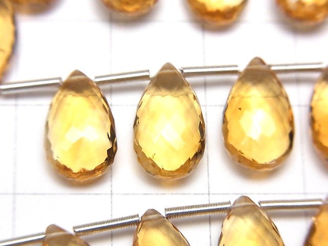 MicroCut 優質黃水晶 AAA+ 梨形刻面水滴形 半串或 1 串 (10 顆)
