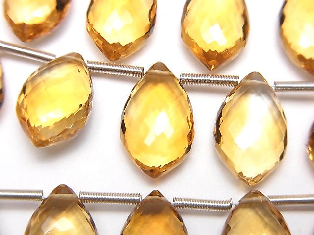 MicroCut 高品質黃水晶 AAA+ 欖尖形刻面鑽石切割,半串或一串(10顆)