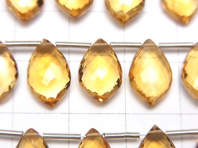 MicroCut 高品質黃水晶 AAA+ 欖尖形刻面鑽石切割,半串或一串(10顆)