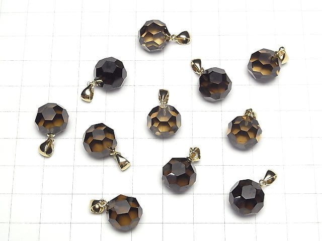 Rauchquarz AAA "Buckyball" Facettiert Runde 12mm Anhänger 14KGP 1Stück