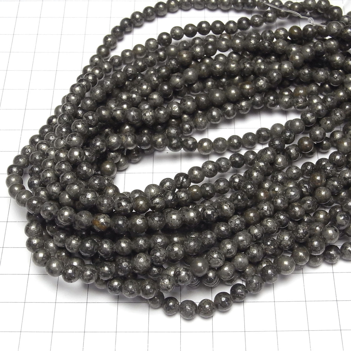 Matrice Pyrite Rond 6mm 1fil de perles (env. 15pouces/36cm)