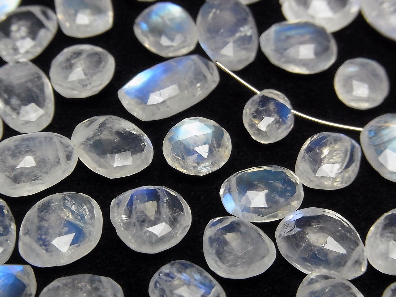 High Quality Rainbow Moonstone AAA - Side Hole Freeform Faceted Briolette 6pcs