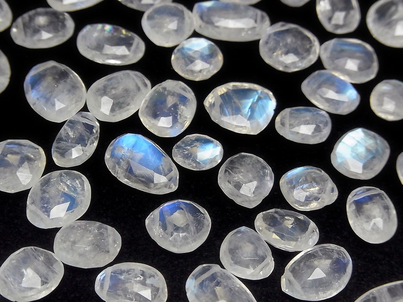 High Quality Rainbow Moonstone AAA - Side Hole Freeform Faceted Briolette 6pcs