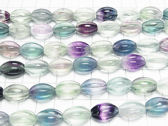 Bunt Fluorit AAA- Linie geschnitzt Reis 15x10mm halbe oder 1 Strang Perlen (ca. 15 Zoll / 37 cm)