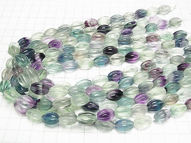 Bunt Fluorit AAA- Linie geschnitzt Reis 15x10mm halbe oder 1 Strang Perlen (ca. 15 Zoll / 37 cm)