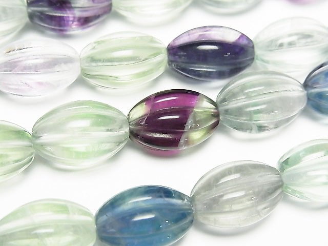 Bunt Fluorit AAA- Linie geschnitzt Reis 15x10mm halbe oder 1 Strang Perlen (ca. 15 Zoll / 37 cm)