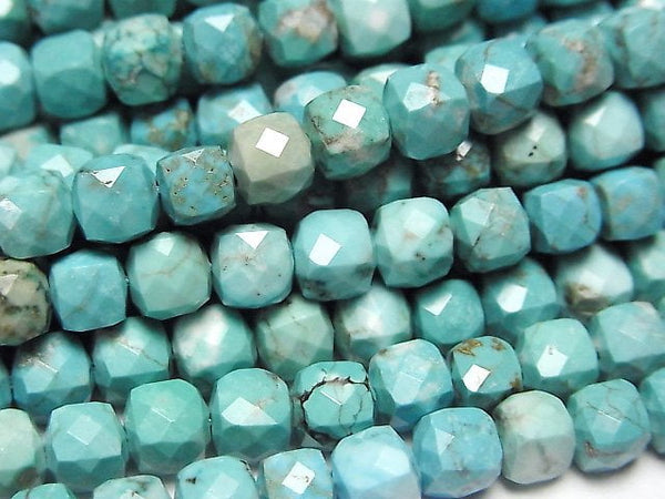 [Video] High Quality! Magnesite Turquoise Cube Shape 5x5x5mm 1strand beads (aprx.15inch / 37cm)
