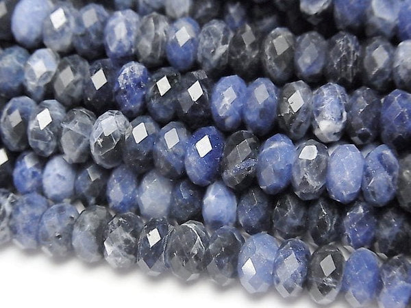 [Video] High Quality! Sodalite AA Faceted Button Roundel 8x8x5mm half or 1strand beads (aprx.15inch / 37cm)