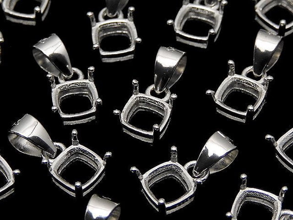 [Video] Silver925 Pendant Frame Square Faceted 4mm Rhodium Plated 1pc