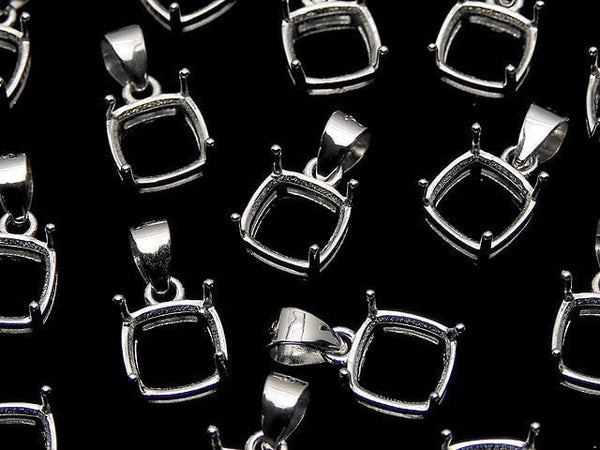 [Video] Silver925 Pendant Frame Square Faceted 6mm Rhodium Plated 1pc