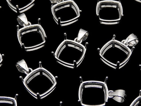 [Video] Silver925 Pendant Frame Square Faceted 8mm Rhodium Plated 1pc