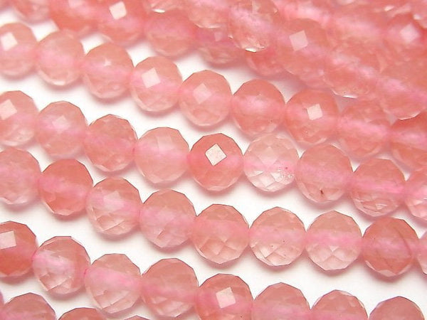 [Video]High Quality! Cherry Quartz Glass 64Faceted Round 6mm 1strand beads (aprx.15inch/36cm)