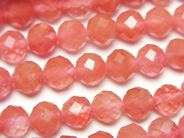 [Video]High Quality! Cherry Quartz Glass 64Faceted Round 8mm 1strand beads (aprx.15inch/36cm)