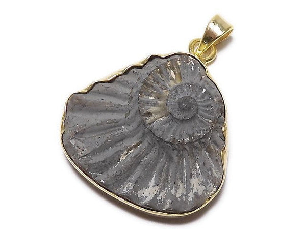 [Video][One of a kind] Ammonite Pyrite Pendant 18KGP NO.120