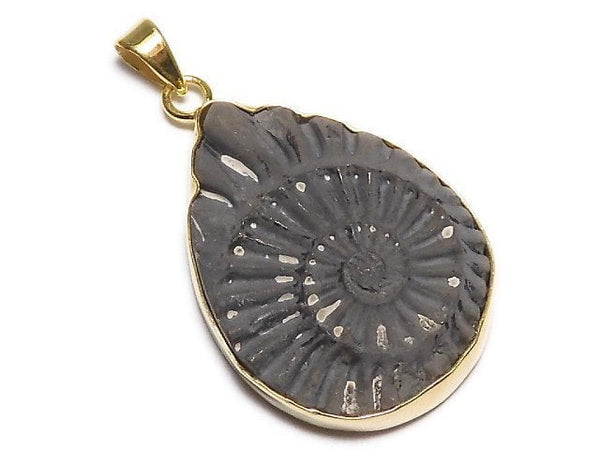 [Video][One of a kind] Ammonite Pyrite Pendant 18KGP NO.128