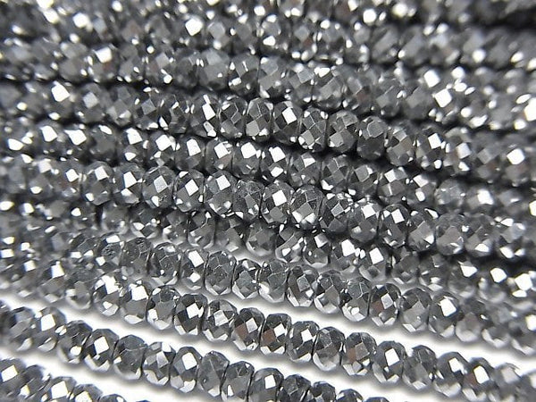 [Video]High Quality! Hematite Faceted Button Roundel 3x3x2mm Silver coated 1strand beads (aprx.15inch/37cm)