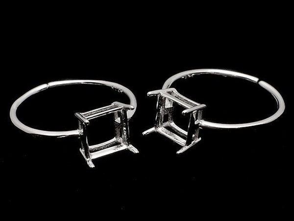 [Video]Silver925 Ring Frame (Prong Setting) Square Faceted 6mm Rhodium Plated Free Size 1pc