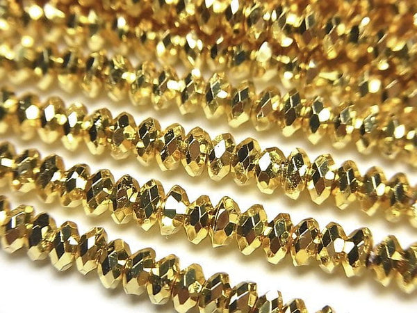 [Video]High Quality! Hematite Faceted Button Roundel 4x4x2mm Gold coated 1strand beads (aprx.15inch/37cm)