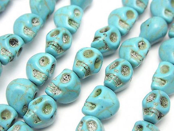Magnesite Turquoise Skull 10x8x9mm 1strand beads (aprx.15inch/37cm)