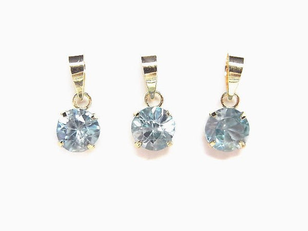 [Video] [Japan] High Quality Natural Blue Zircon AAA Round Faceted 5x5mm Pendant [18K Yellow Gold] 1pc