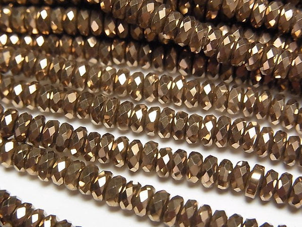[Video]High Quality! Hematite Faceted Button Roundel 4x4x2mm Bronze color coating 1strand beads (aprx.15inch/38cm)