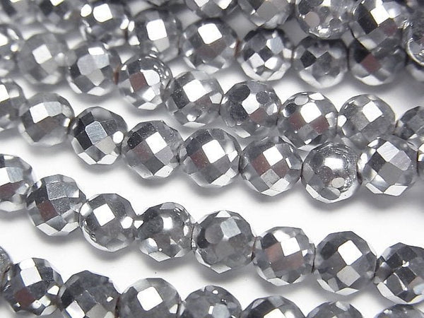 [Video]High Quality! Hematite 64Faceted Round 6mm Silver Coating 1strand beads (aprx.15inch/38cm)