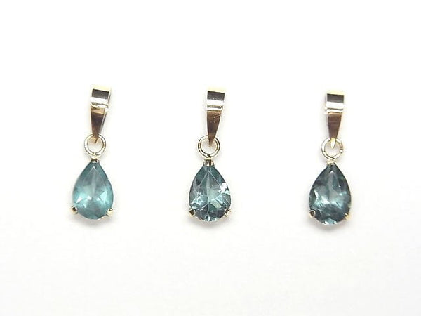[Video] [Japan] High Quality Caribbean Blue Apatite AAA Pear shape Faceted 6x4mm Pendant [18K Yellow Gold] 1pc