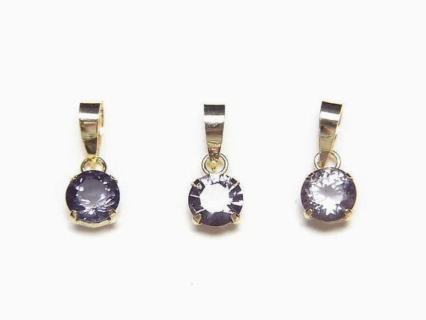 [Video] [Japan] High Quality Violet Spinel AAA Round Faceted 4x4mm Pendant [18K Yellow Gold] 1pc