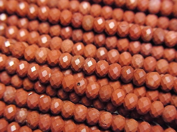 [Video]High Quality! Red Jasper Faceted Button Roundel 3x3x2mm 1strand beads (aprx.15inch/37cm)