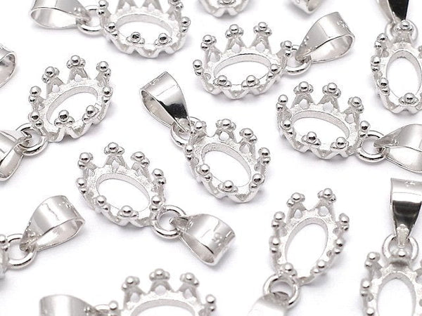 [Video]Silver925 Crown Pendant Frame Oval 6x4mm Rhodium Plated 1pc