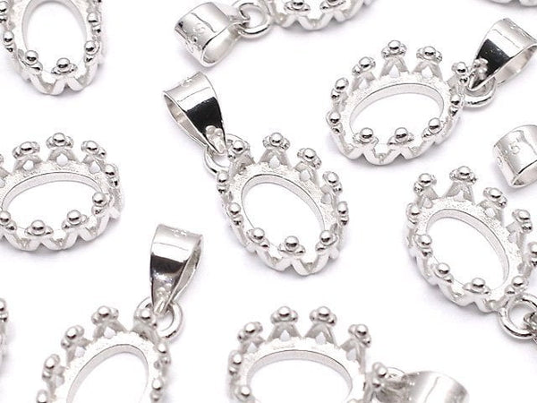 [Video]Silver925 Crown Pendant Frame Oval 7x5mm Rhodium Plated 1pc