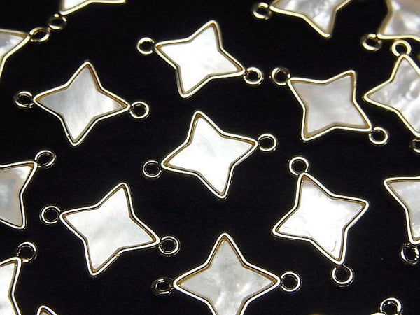 [Video] White Shell Sparkle Star Charm 12x12mm [Both Side] Gold color 2pcs