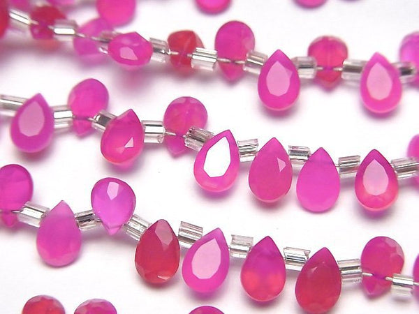 [Video] High Quality Fuchsia Pink Chalcedony AAA Pear shape Faceted 6x4mm half or 1strand (38pcs )