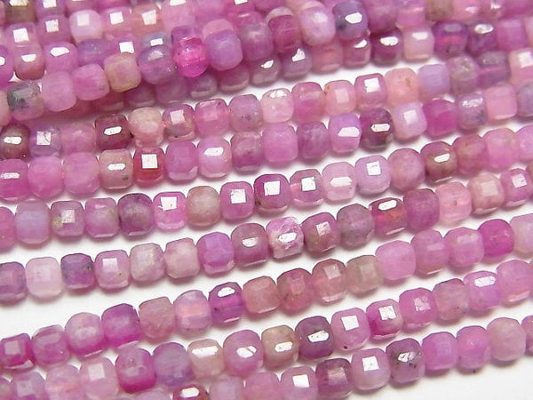 [Video] High Quality! Pink Sapphire AA++ Cube Shape 3x3x3mm half or 1strand beads (aprx.15inch/37cm)
