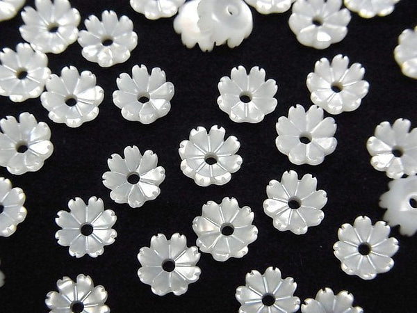 [Video] High quality white Shell AAA 3D flower 6mm center hole 4pcs