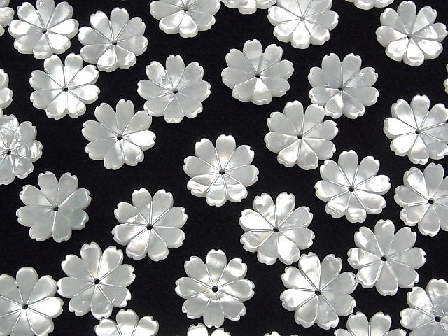[Video] High quality white Shell AAA 3D flower 14mm center hole 4pcs