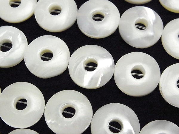 [Video]Mother of Pearl MOP White Coin (Donut)15x15x4mm half or 1strand beads (aprx.15inch/36cm)