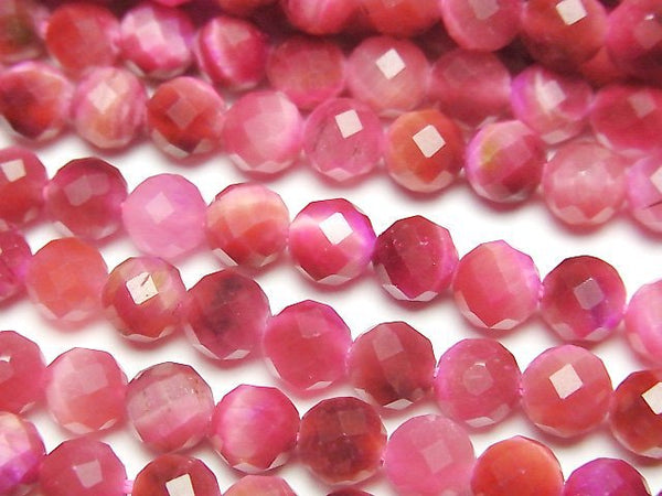 [Video] High Quality! Pink color Tiger's Eye AA+ Faceted Round 6mm 1strand beads (aprx.15inch/37cm)
