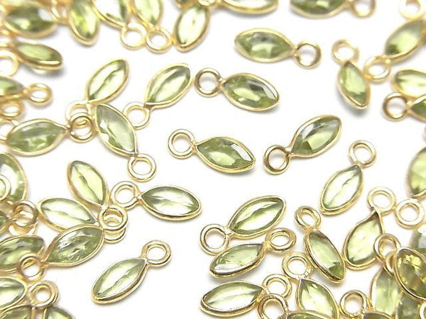 [Video]High Quality Peridot AAA- Bezel Setting Marquise Faceted 7x3.5mm 18KGP 5pcs
