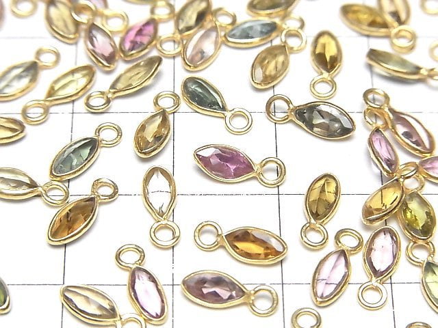 [Video]High Quality Multi color Tourmaline AA++ Bezel Setting Marquise Faceted 7x3mm 18KGP 5pcs