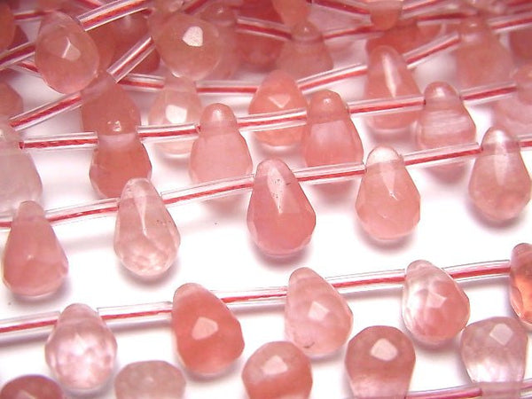[Video] Cherry Quartz Glass  Faceted Drop 9x6x6 1strand beads (aprx.15inch/38cm)
