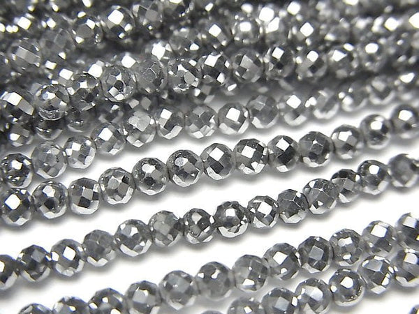 [Video] High Quality! Hematite Faceted Round 3mm Silver Coating 1strand beads (aprx.15inch / 37cm)