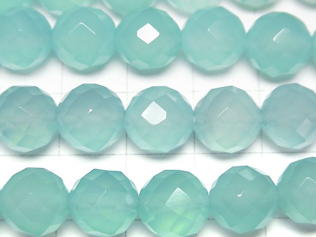 High Quality! Sea Blue Chalcedony AAA 64 Faceted Round 10 mm 1/4 or 1strand beads (aprx.15 inch / 38 cm)
