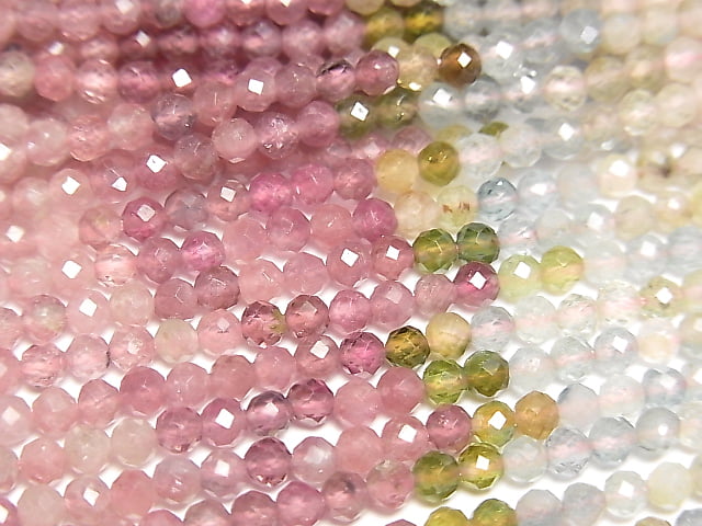 [Video] High Quality! Multicolor Tourmaline AA++ Faceted Round 3mm Color Gradation Half or 1strand beads (approx. 15 inches/37 cm)