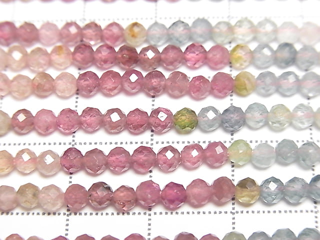 [Video] High Quality! Multicolor Tourmaline AA++ Faceted Round 3mm Color Gradation Half or 1strand beads (approx. 15 inches/37 cm)