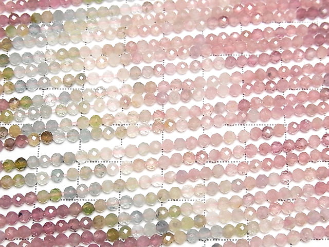 [Video] High Quality! Multicolor Tourmaline AA++ Faceted Round 3mm Color Gradation Half or 1strand beads (approx. 15 inches/37 cm)